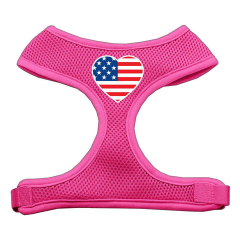 Heart Flag USA Screen Print Soft Mesh Harness Pink Large