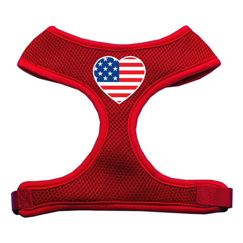 Heart Flag USA Screen Print Soft Mesh Harness Red Large