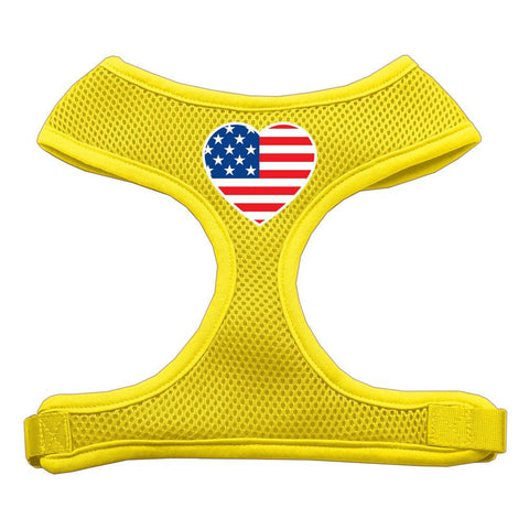 Heart Flag USA Screen Print Soft Mesh Harness Yellow Large