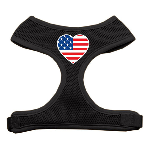 Heart Flag USA Screen Print Soft Mesh Harness Black Medium