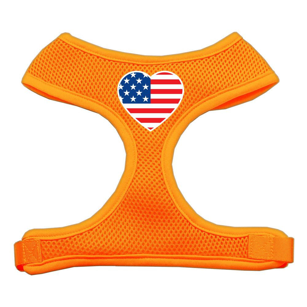 Heart Flag USA Screen Print Soft Mesh Harness Orange Medium