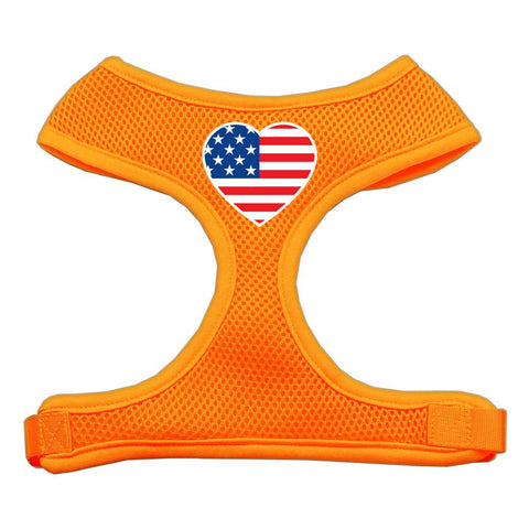 Heart Flag USA Screen Print Soft Mesh Harness Orange Extra Large