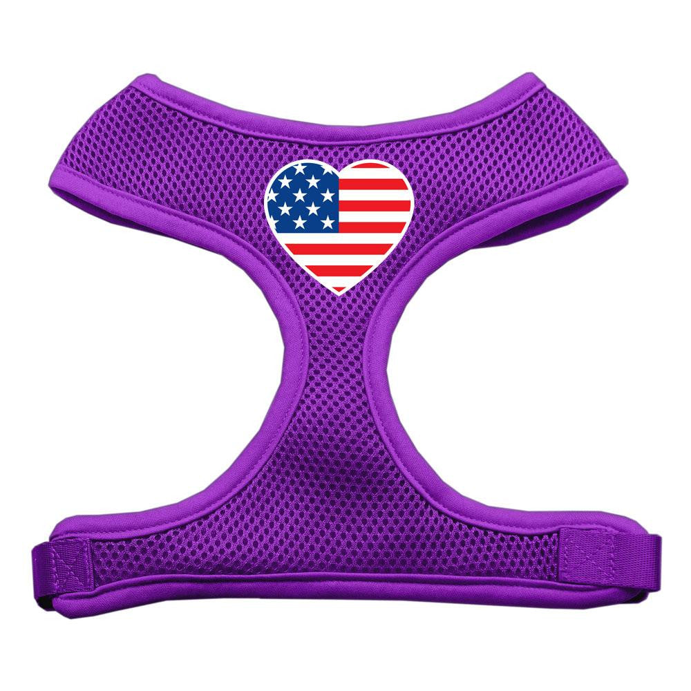 Heart Flag USA Screen Print Soft Mesh Harness Purple Extra Large