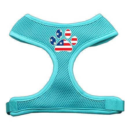 Paw Flag USA Screen Print Soft Mesh Harness Aqua Large