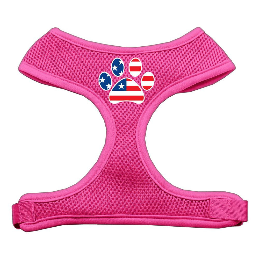 Paw Flag USA Screen Print Soft Mesh Harness Pink Large