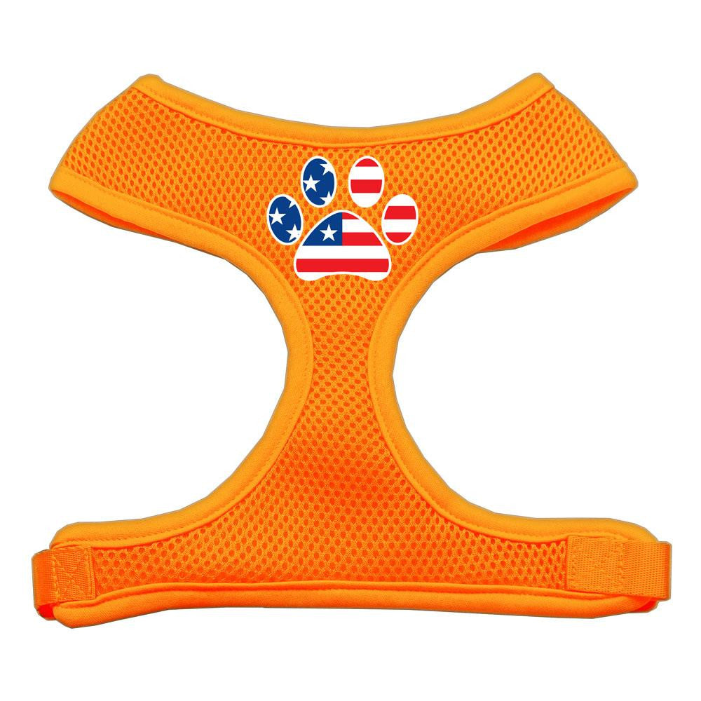 Paw Flag USA Screen Print Soft Mesh Harness Orange Medium