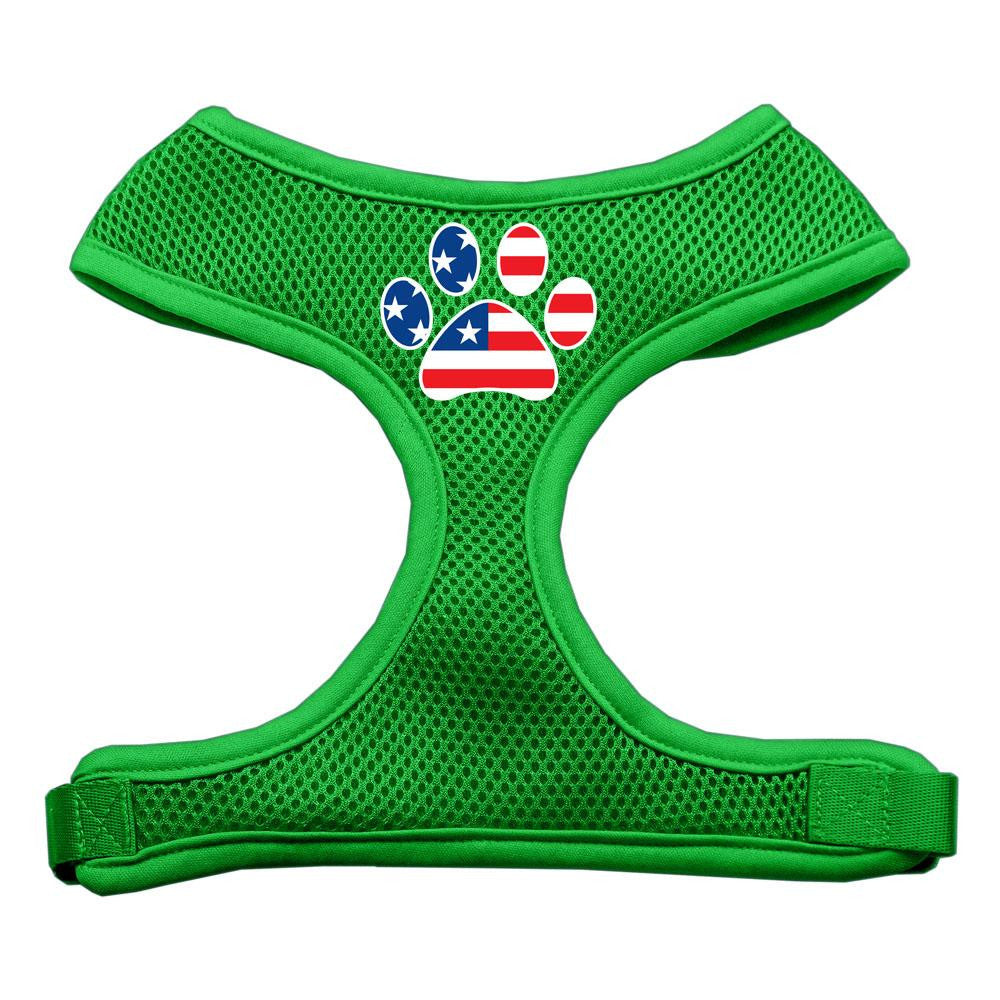 Paw Flag USA Screen Print Soft Mesh Harness Emerald Green Small