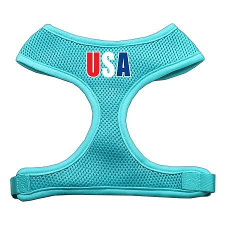 USA Star Screen Print Soft Mesh Harness Aqua Small