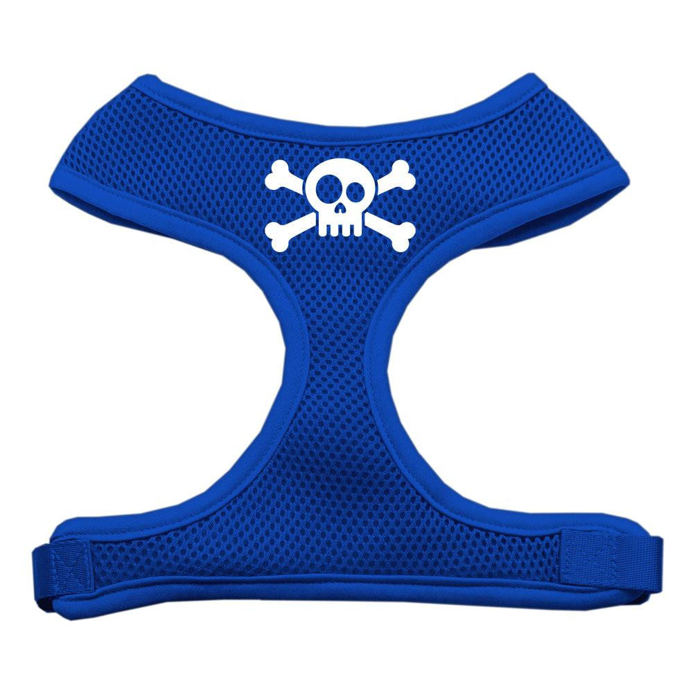 Skull Crossbones Screen Print Soft Mesh Harness Blue Medium