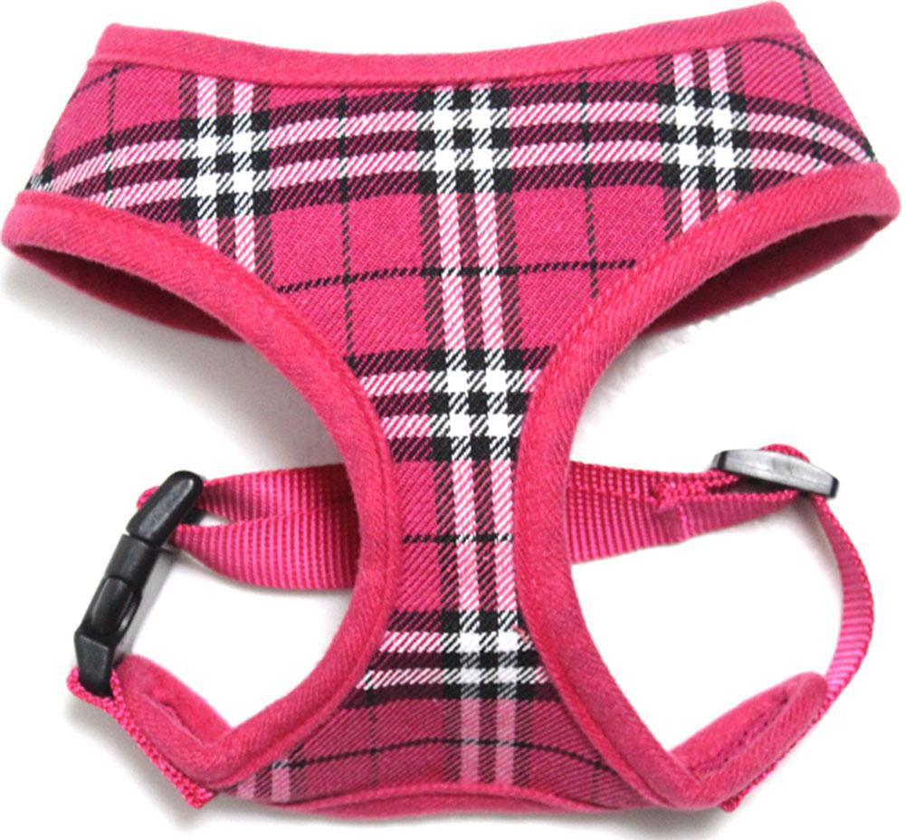 Plaid Mesh Pet Harness Bright Pink Large