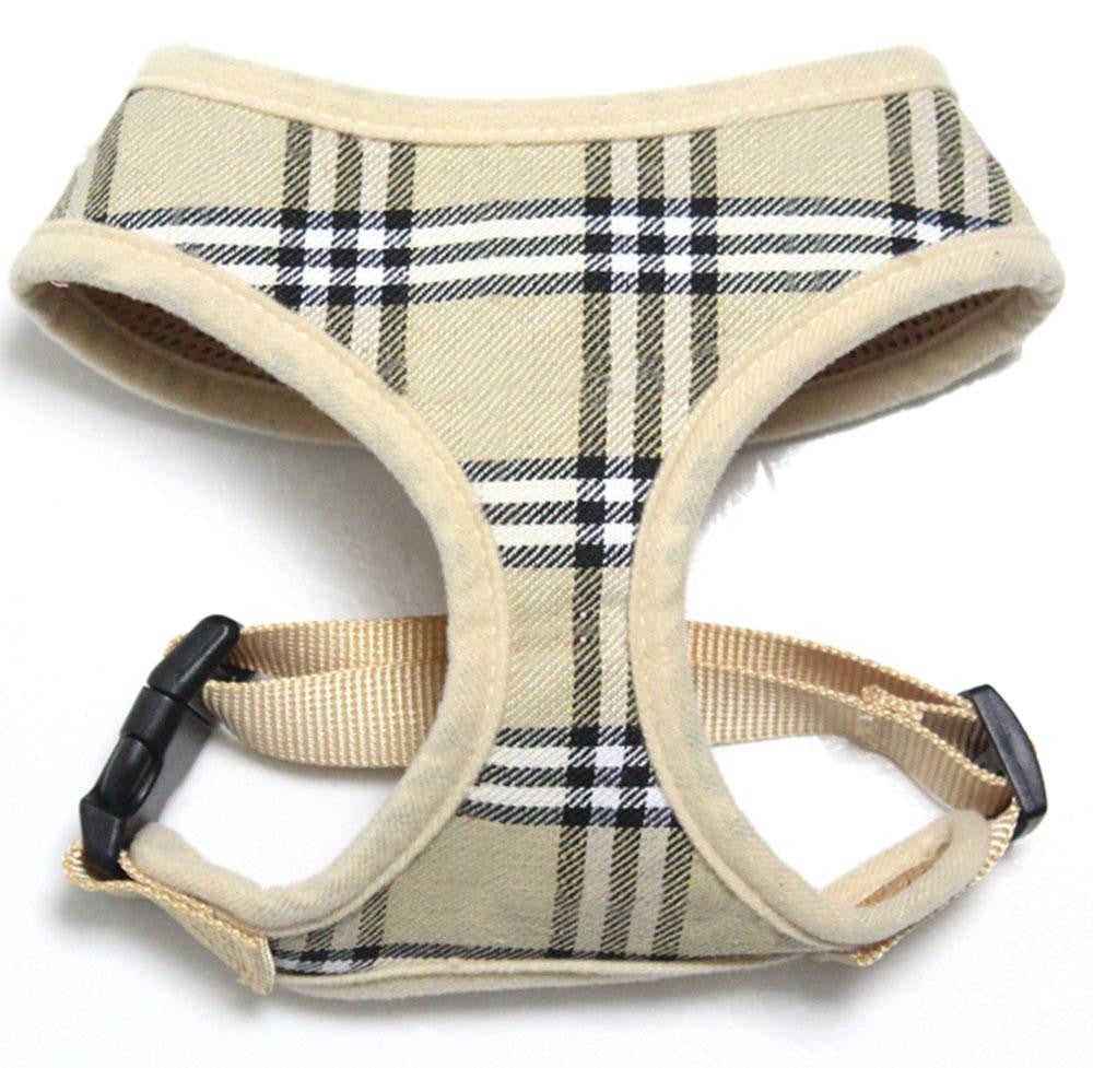 Plaid Mesh Pet Harness Cream Large