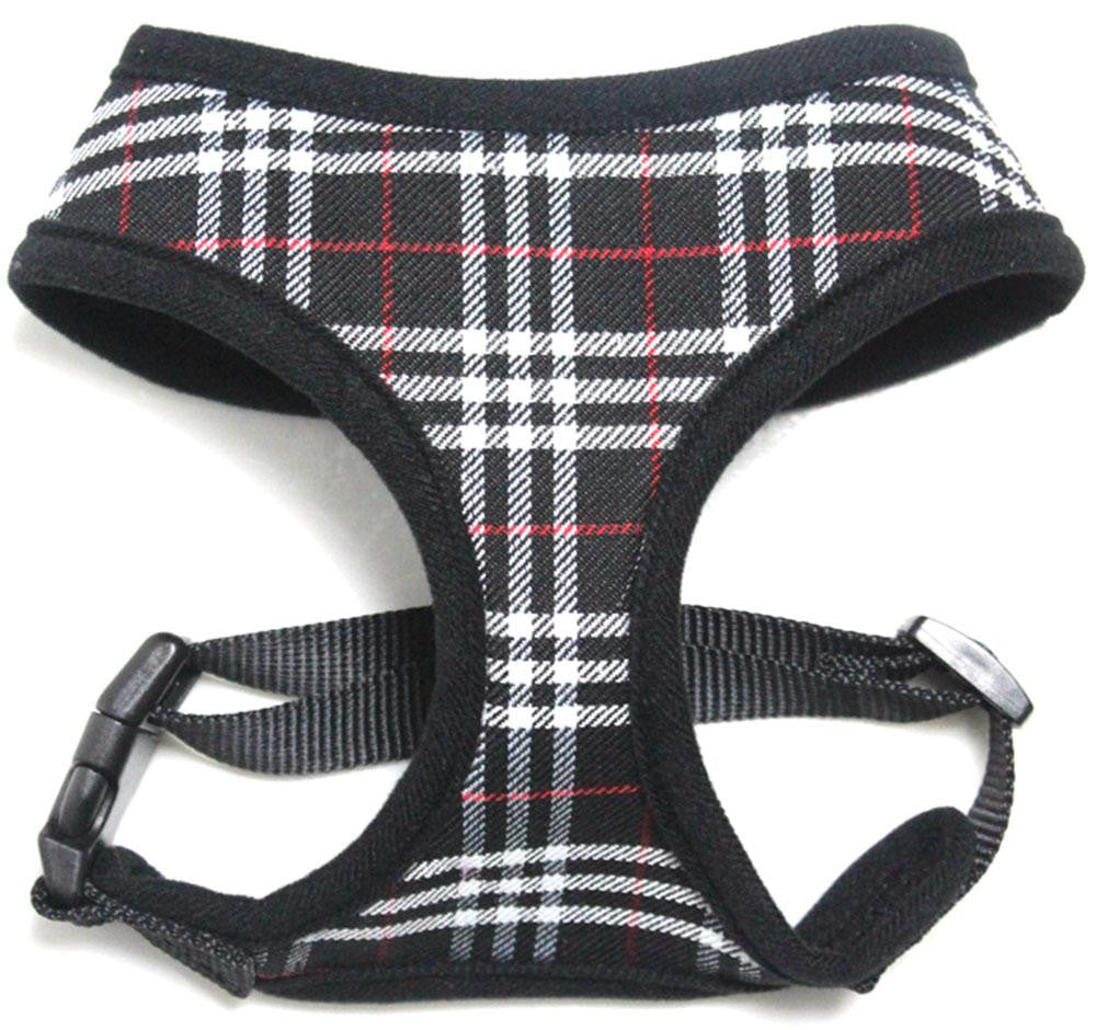 Plaid Mesh Pet Harness Black Small