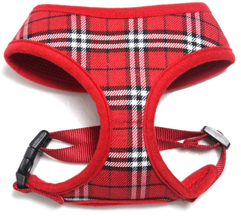 Plaid Mesh Pet Harness Red Small