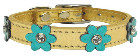 Flower Leather Gold w- Metallic Turquoise Flowers 10