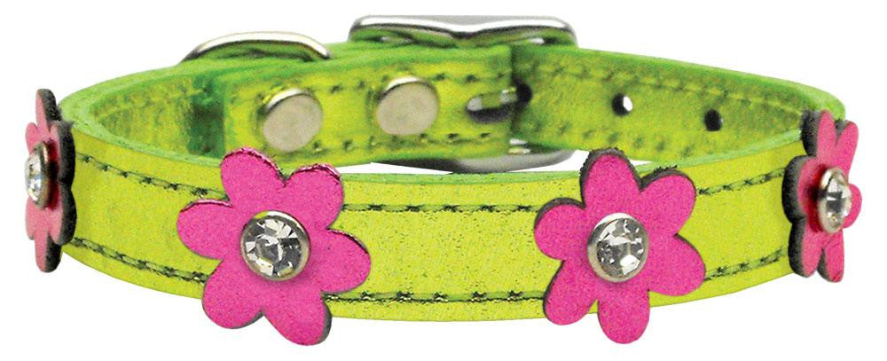 Flower Leather Metallic Lime Green w- Metallic Pink Flowers 10