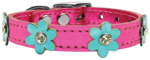 Flower Leather Metallic Pink w- Metallic Turquoise Flowers 10