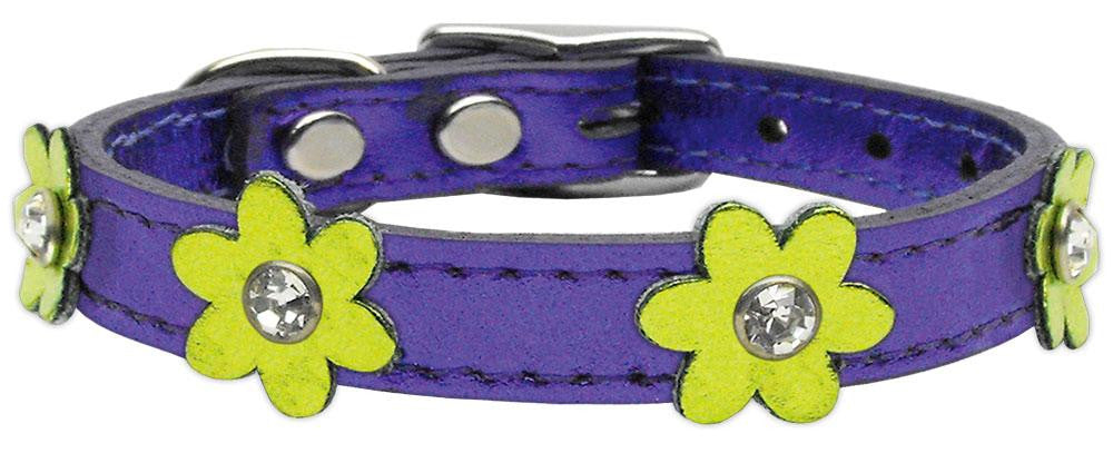 Flower Leather Metallic Purple w- Metallic Lime Green Flowers 10