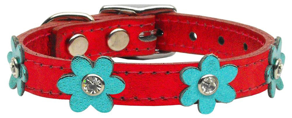 Flower Leather Metallic Red w- Mtl Turq Flowers 10