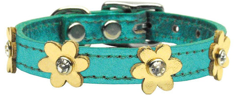 Flower Leather Metallic Turquoise w- Gold Flowers 10