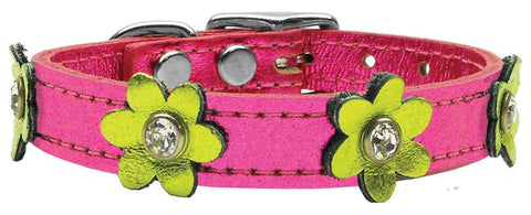 Flower Leather Metallic Pink w- Metallic Lime Green Flowers 12