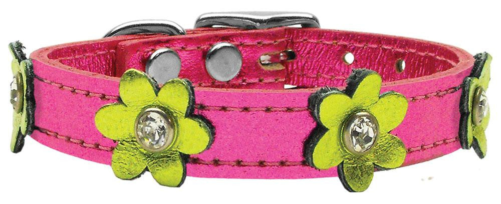 Flower Leather Metallic Pink w- Metallic Lime Green Flowers 14