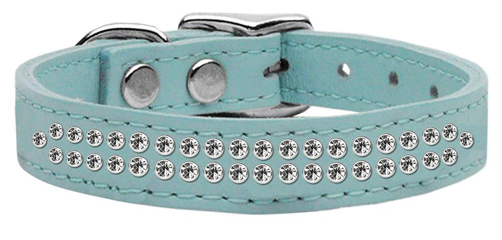 Two Row Clear Jeweled Leather Baby Blue 16