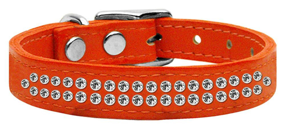 Two Row Clear Jeweled Leather Orange 16