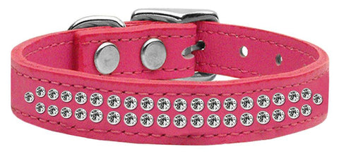 Two Row Clear Jeweled Leather Pink 16