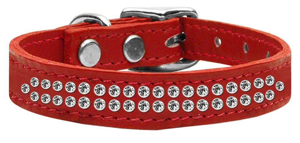 Two Row Clear Jeweled Leather Red 16