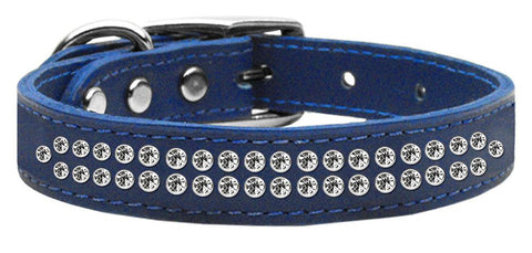 Two Row Clear Jeweled Leather Blue 18