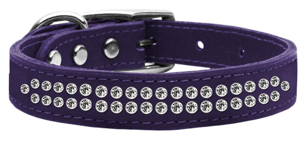 Two Row Clear Jeweled Leather Purple 18