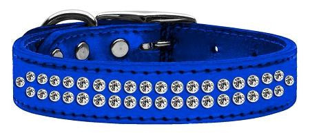 Two Row Clear Crystal Metallic Leather Blue 18