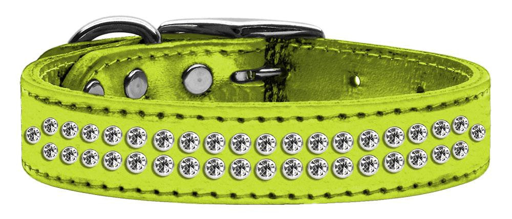 Two Row Clear Crystal Metallic Leather Lime Green 18