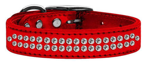 Two Row Clear Crystal Metallic Leather Red 18