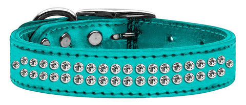 Two Row Clear Crystal Metallic Leather Turquoise 20