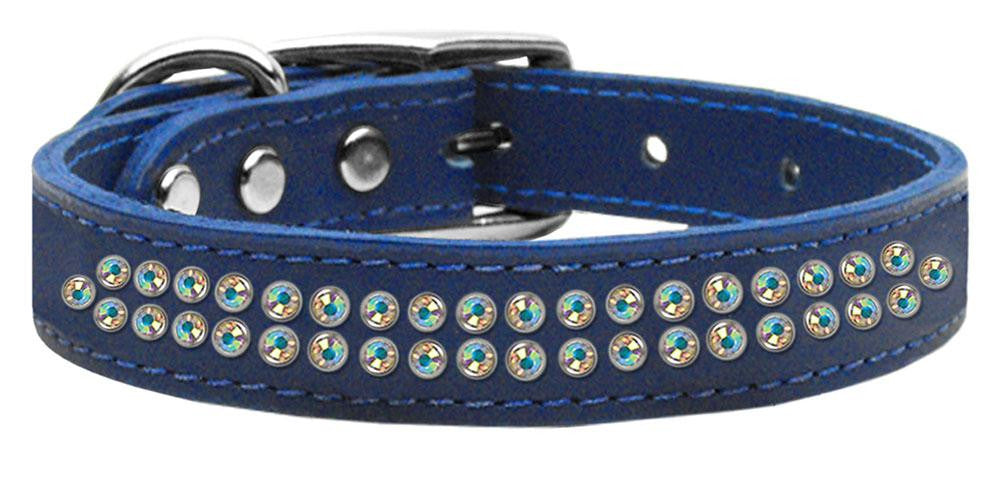 Two Row AB Jeweled Leather Blue 16