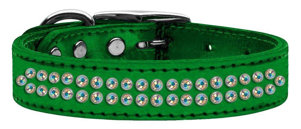 Two Row AB Crystal Metallic Leather Emerald Green 16