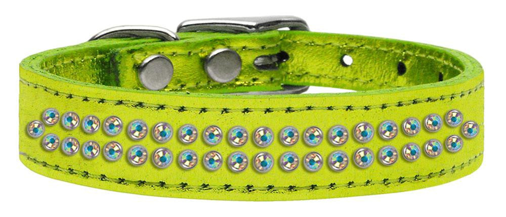 Two Row AB Crystal Metallic Leather Lime Green 16