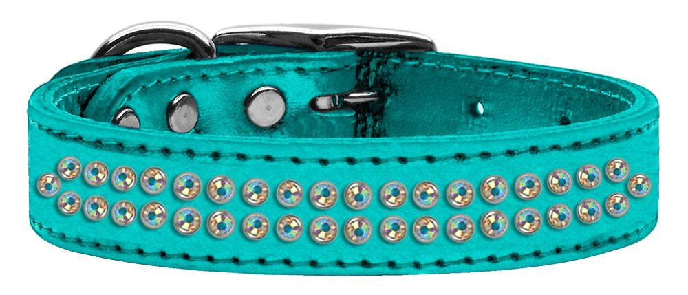 Two Row AB Crystal Metallic Leather Turquoise 16