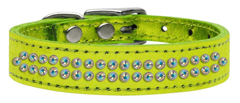 Two Row AB Crystal Metallic Leather Lime Green 20