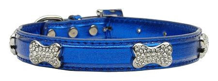 Metallic Crystal Bone Collars Blue Medium