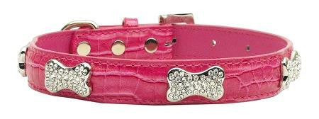 Faux Croc Crystal Bone Collars Pink Large