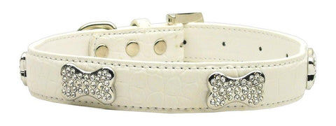 Faux Croc Crystal Bone Collars White Large