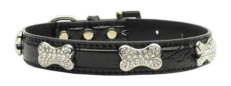 Faux Croc Crystal Bone Collars Black Extra Small