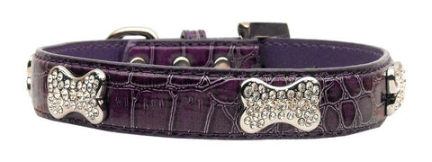 Faux Croc Crystal Bone Collars Purple Extra Small