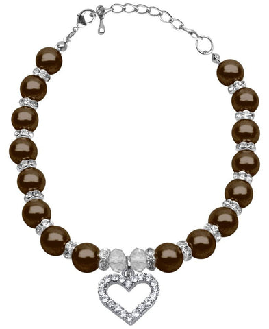 Heart and Pearl Necklace Chocolate Lg (10-12)