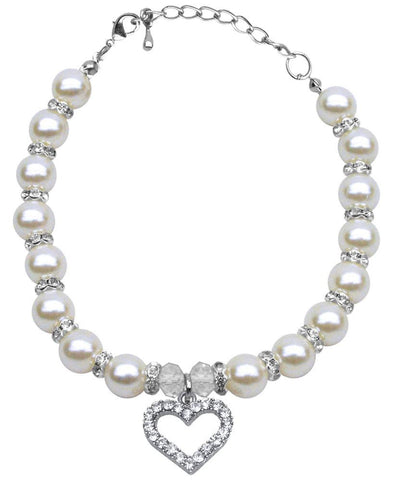 Heart and Pearl Necklace White Lg (10-12)