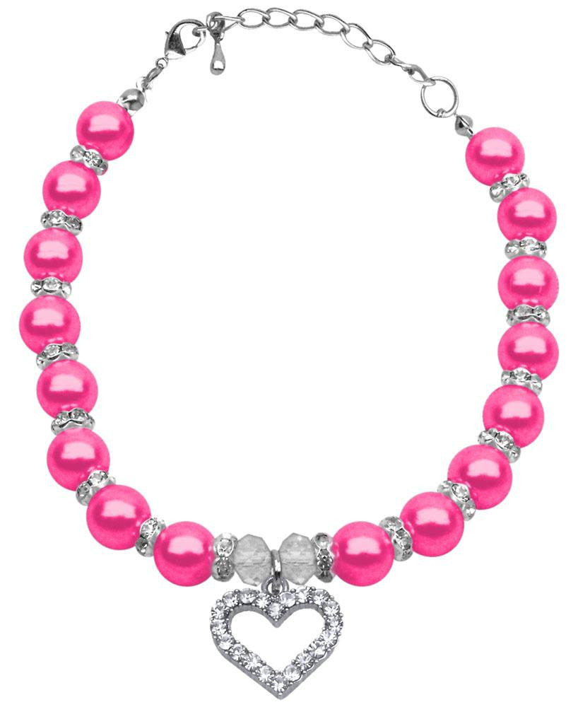 Heart and Pearl Necklace Bright Pink Md (8-10)