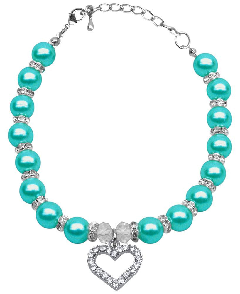 Heart and Pearl Necklace Aqua Sm (6-8)