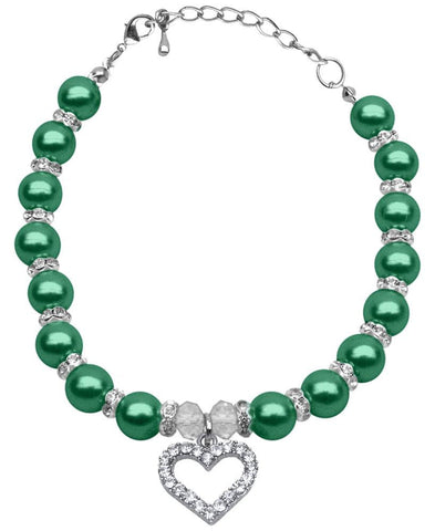 Heart and Pearl Necklace Emerald Green Sm (6-8)